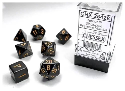 Dice Sets Black/Gold Opaque Polyhedral 7-Die Set
