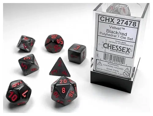 Dice Sets Black/Red Velvet Polyhedral 7-Die Set
