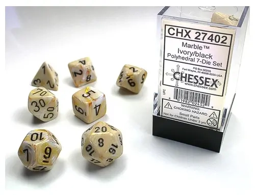 Dice Sets Ivory/Black Marbleized Polyhedral 7-Die Set