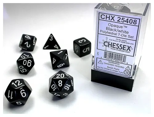 Dice Opaque Polyhedral 7-Die Sets - Black w/white