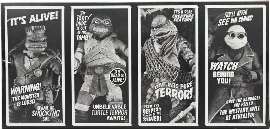 Universal Monsters x TMNT - 7” Scale Action Figure - 4 Pack Turtles Black & White