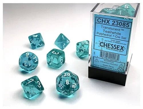 Translucent Polyhedral Teal/white 7-Die Set