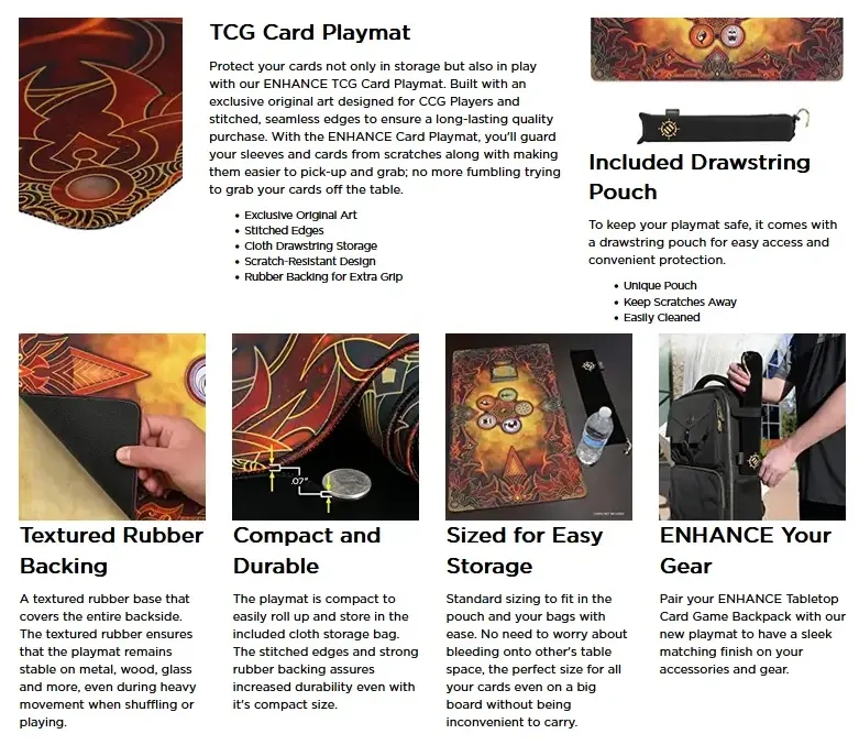 ENHANCE Trading Card Games TCG Playmat with Stitched Edges (Flames)