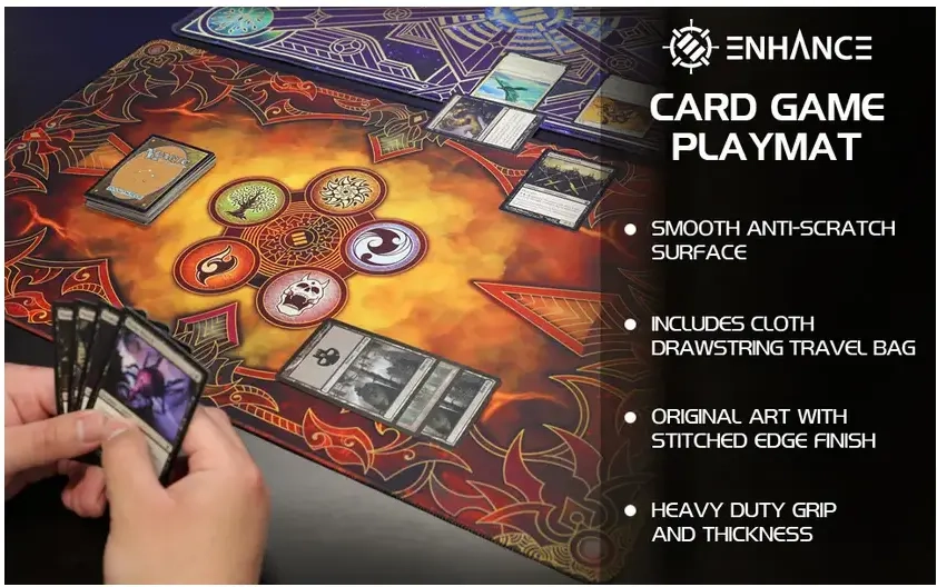 ENHANCE Trading Card Games TCG Playmat with Stitched Edges (Flames)