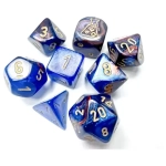 Lustrous Polyhedral Azurite/gold 7-Die Set (with bonus die)