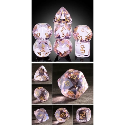 Faceted Glass Dice Set (7) Pink Diamond