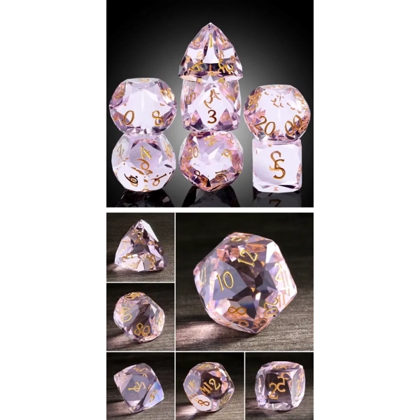 Faceted Glass Dice Set (7) Pink Diamond