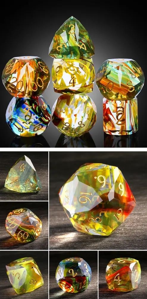 Faceted Glass Dice Set (7) Peridot