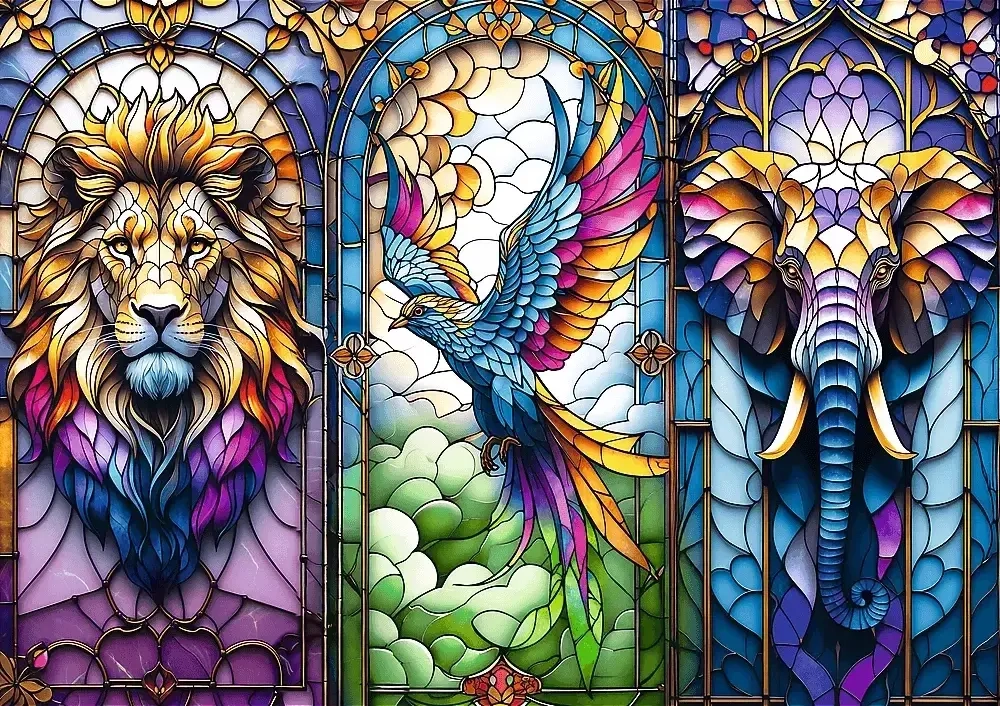 Tiere in Buntglasoptik