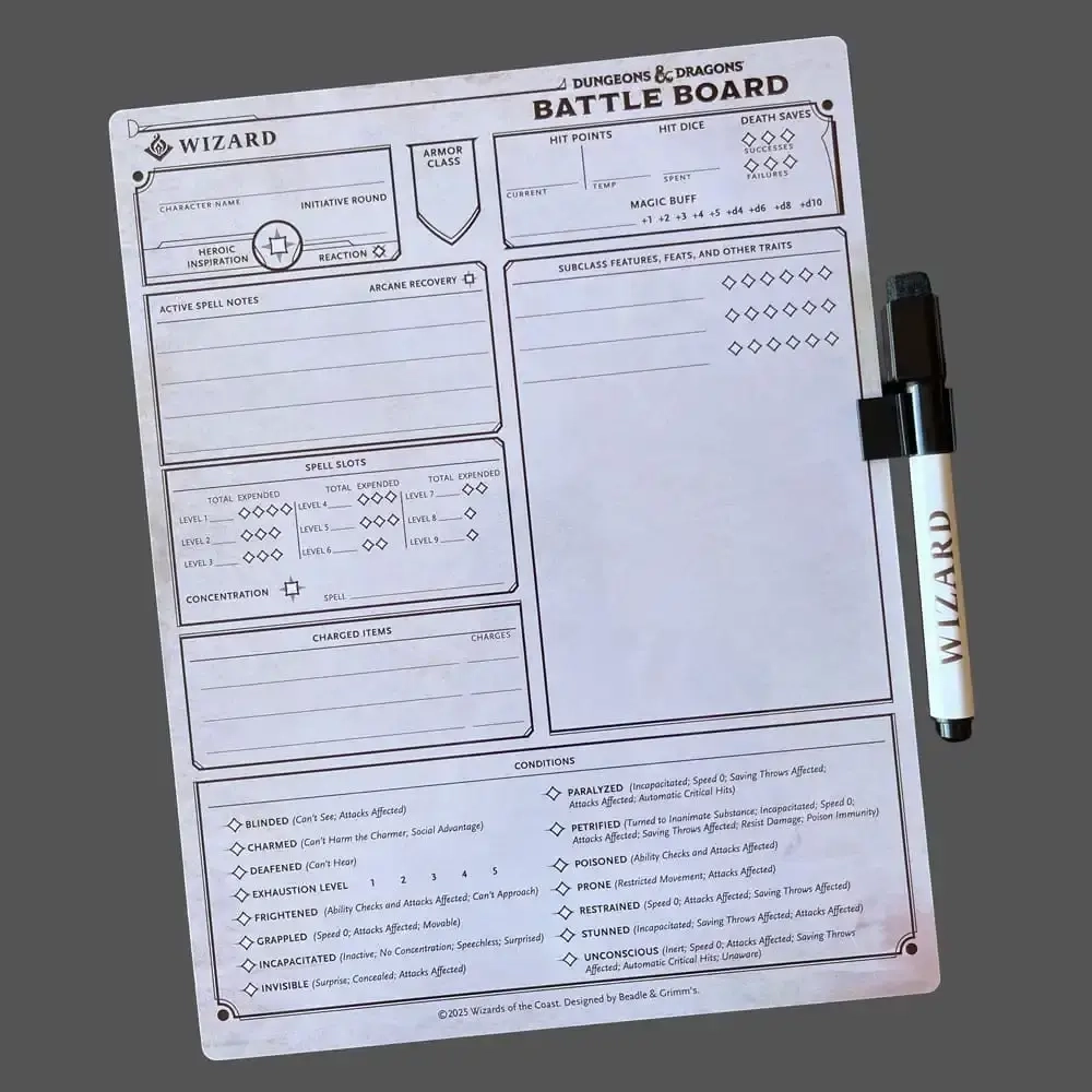 Dungeons & Dragons Battle Board Kampfbretttafel Zauberer (Wizard)