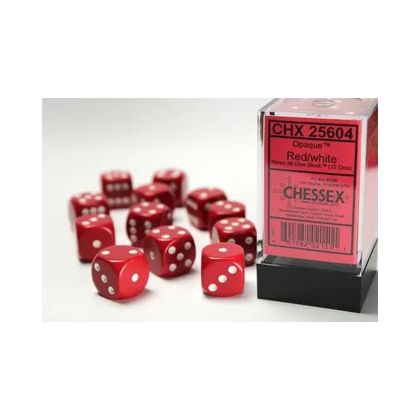 Opaque 16mm d6 Red/white Dice Block™ (12 dice)