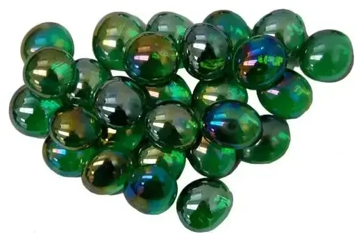 Crystal Green Iridized Glass Stones Qty 40 or more in 5½" Tube