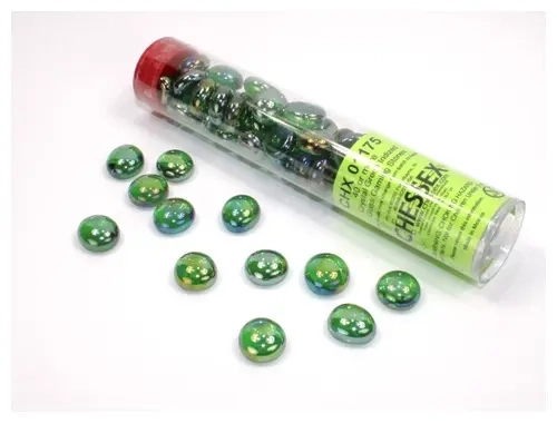 Crystal Green Iridized Glass Stones Qty 40 or more in 5½" Tube