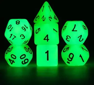 Glow in the Dark Blue and Green RPG Dice Set (7)