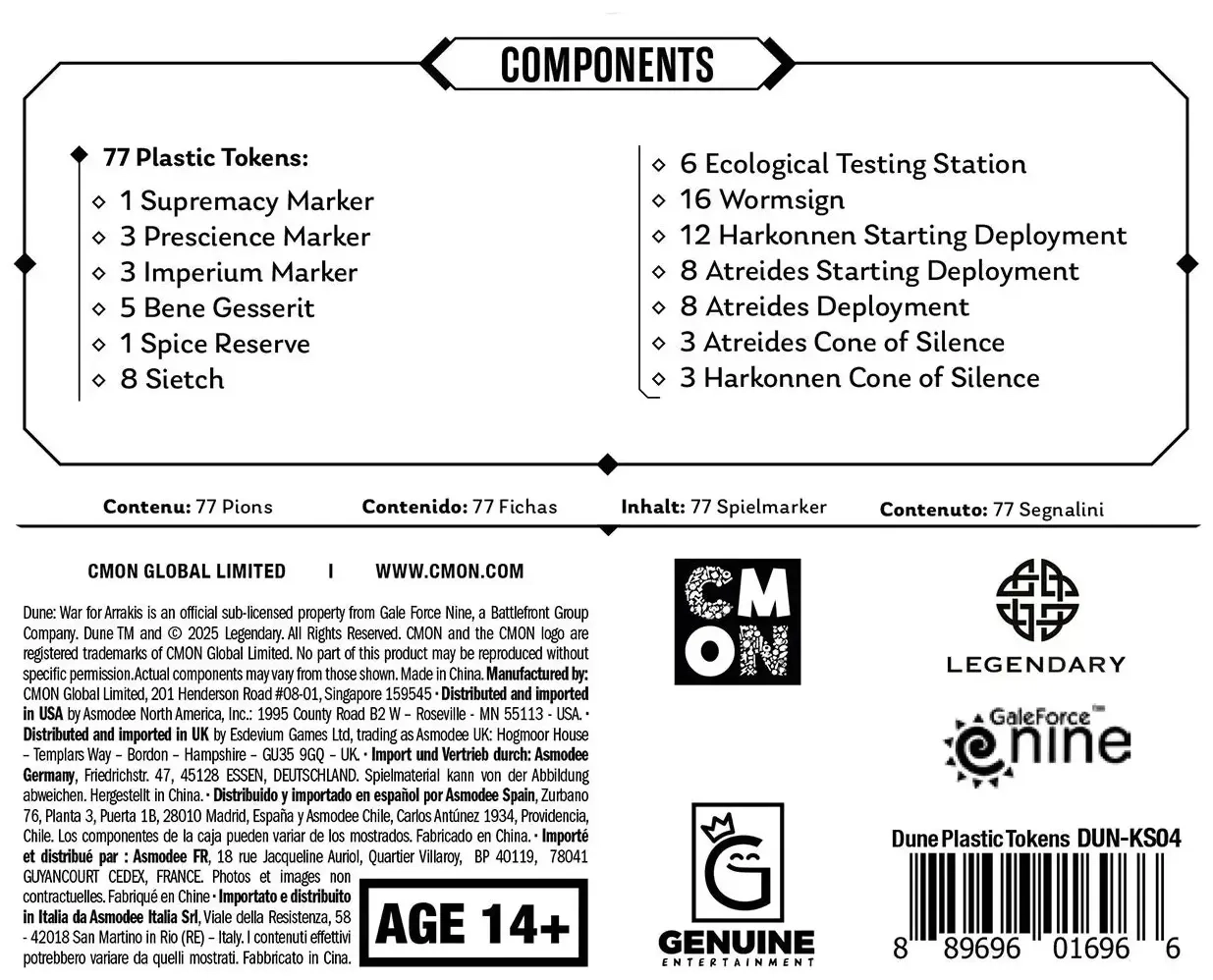 Dune: Krieg um Arrakis - Plastic Tokens