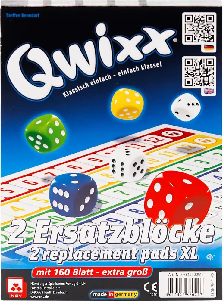 Qwixx XL - Zusatzblöcke 2x80 Blatt