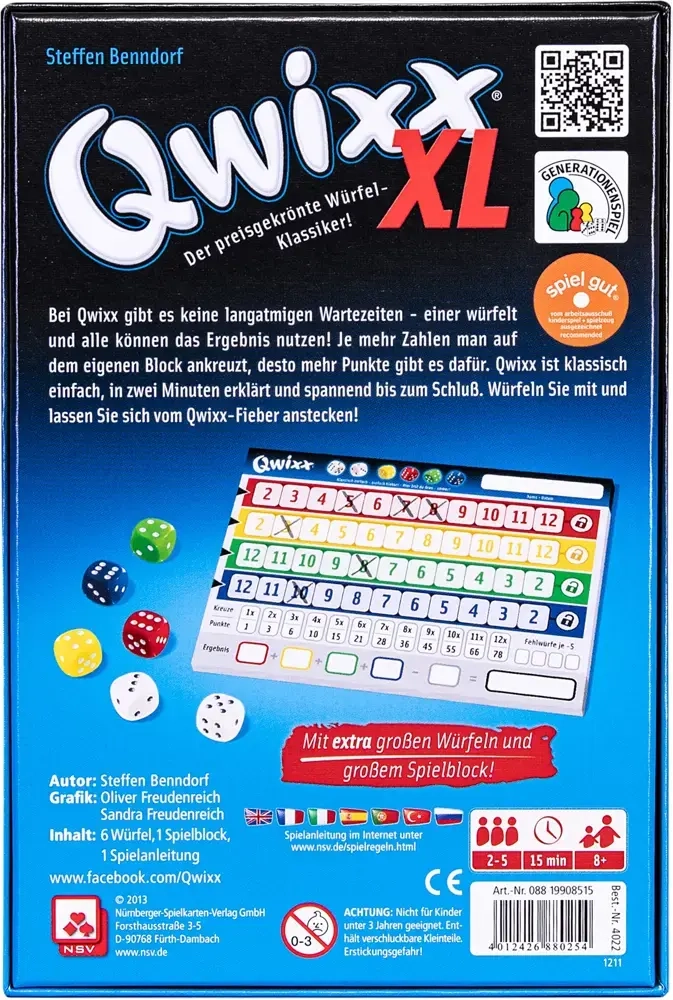 Qwixx XL - Zusatzblöcke 2x80 Blatt