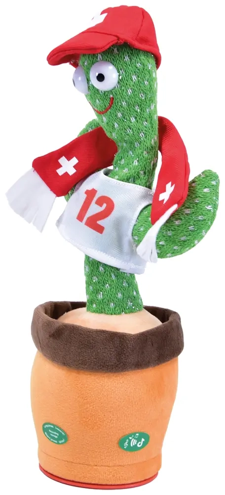 Kaktus Schweizer WM Fan - 32 cm, Plüsch, Fussballgesang, Tanz