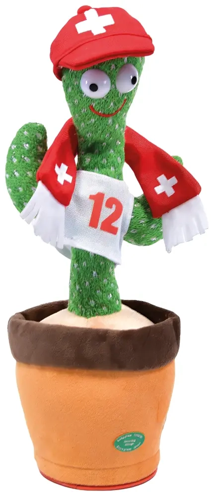 Kaktus Schweizer WM Fan - 32 cm, Plüsch, Fussballgesang, Tanz