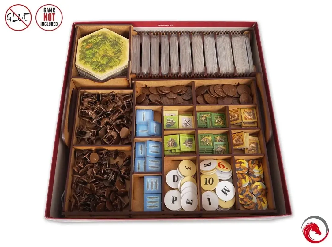 e-Raptor - Sortiereinsatz für Catan + Händler & Barbaren + 5/6 Spielererweiterungen aus Holz