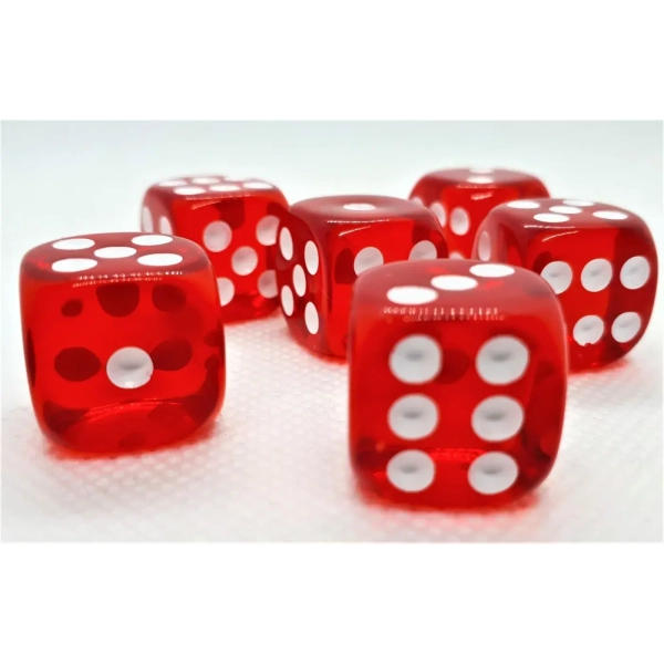 16mm Würfel D6 Transparent: Red (12)