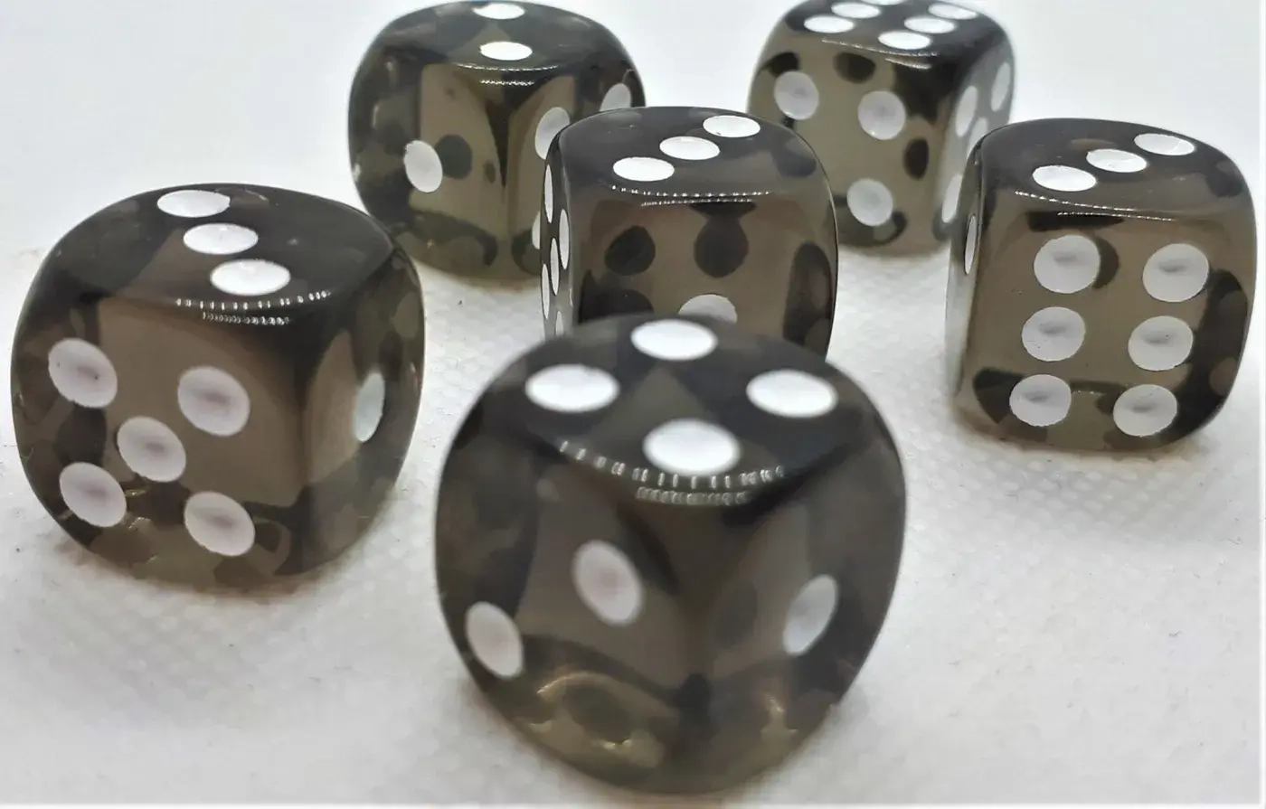 16mm Würfel D6 Transparent: Black (12)