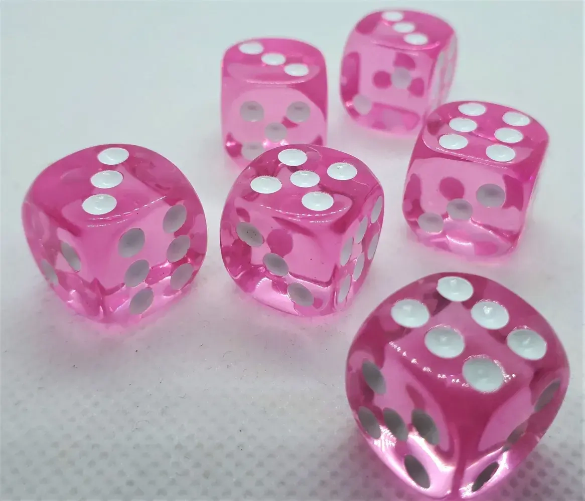 16mm Würfel D6 Transparent: Pink (12)