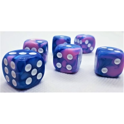 16mm Würfel D6 Two Toned: Blue/Pink+White (12)