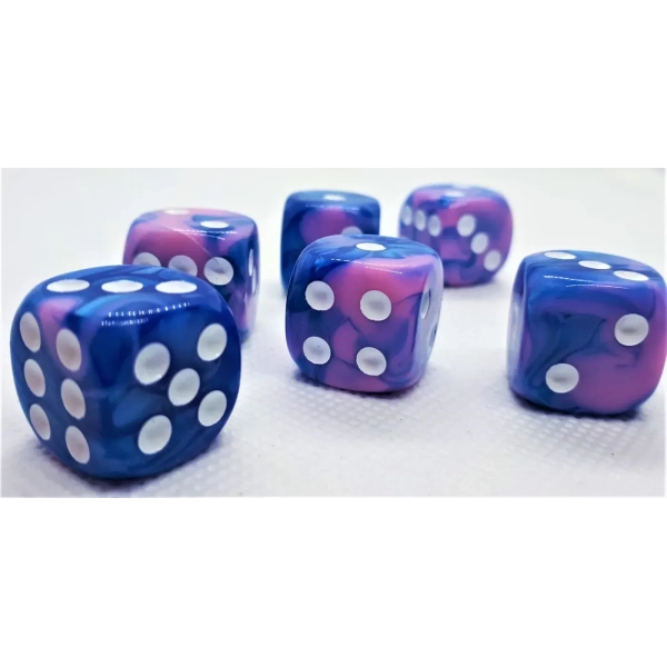 16mm Würfel D6 Two Toned: Blue/Pink+White (12)