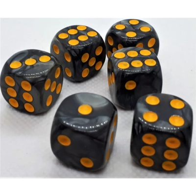 16mm Würfel D6 Pearl: Black/Gold (12)