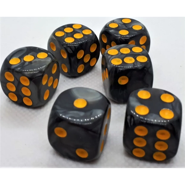 16mm Würfel D6 Pearl: Black/Gold (12)