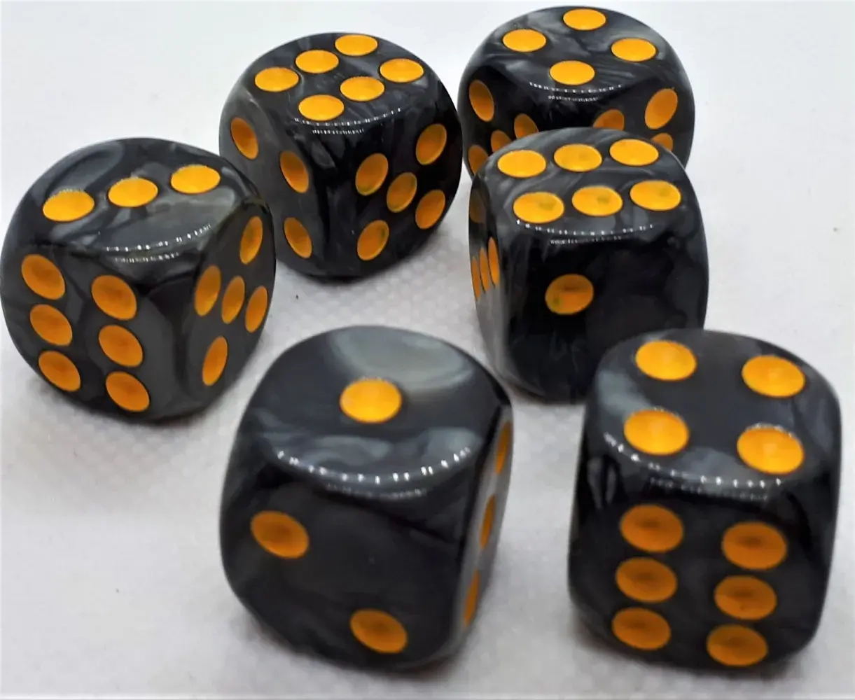 16mm Würfel D6 Pearl: Black/Gold (12)
