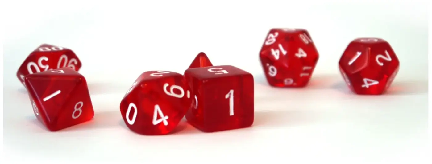 Würfelset Transparent: Red (7)