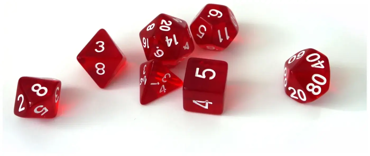 Würfelset Transparent: Red (7)