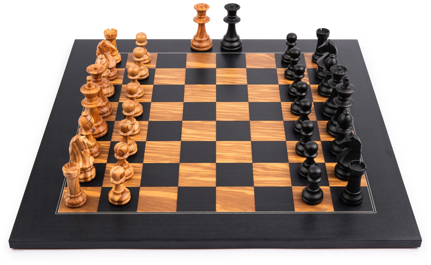 Schachspiel Deluxe Olivenholz / Schwarz - 40cm