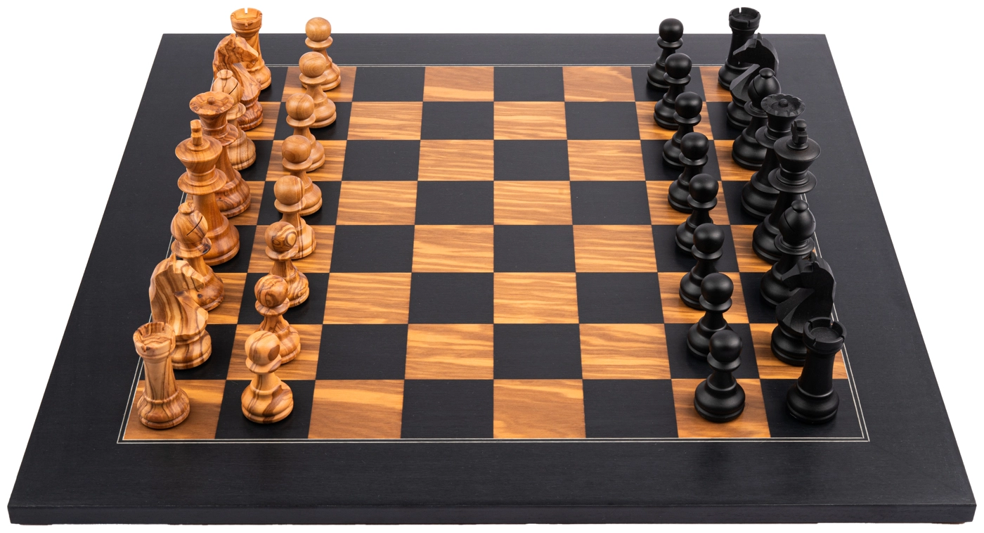 Schachspiel Deluxe Olivenholz / Schwarz - 40cm