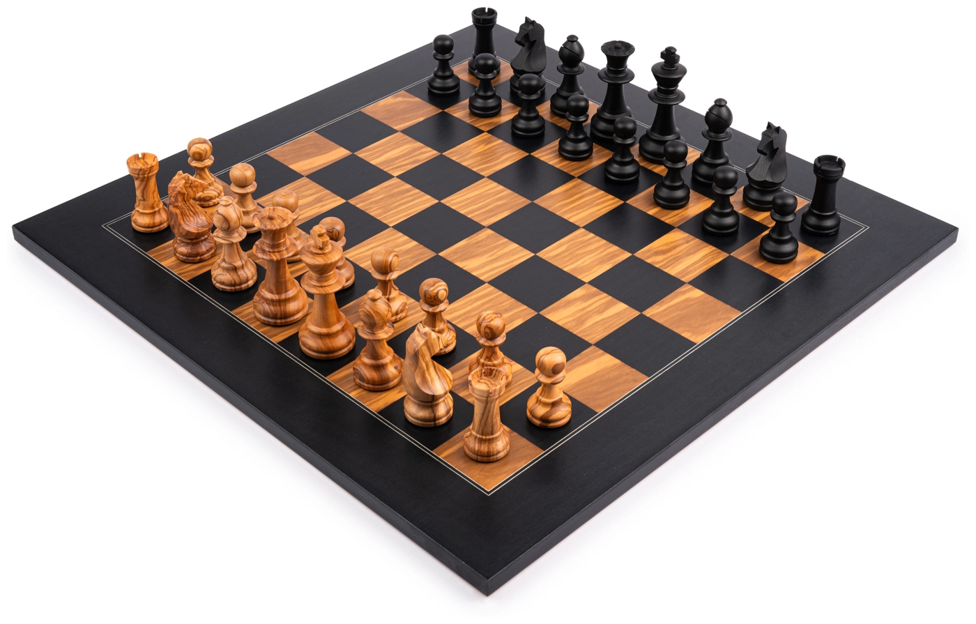 Schachspiel Deluxe Olivenholz / Schwarz - 40cm