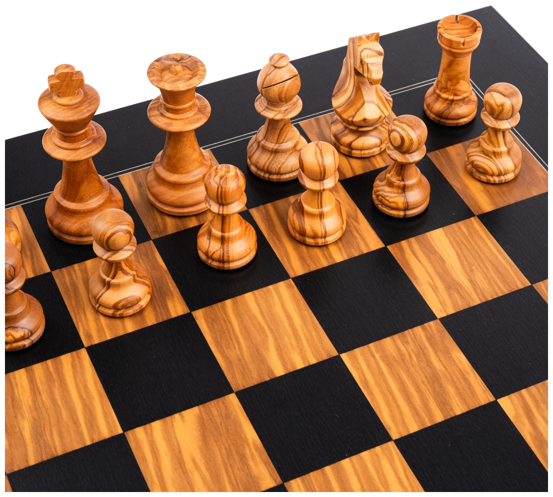 Schachspiel Deluxe Olivenholz / Schwarz - 40cm