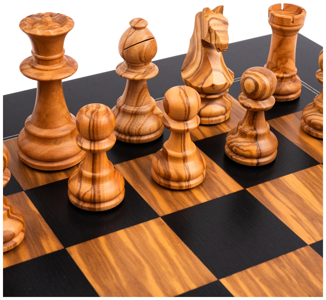 Schachspiel Deluxe Olivenholz / Schwarz - 40cm