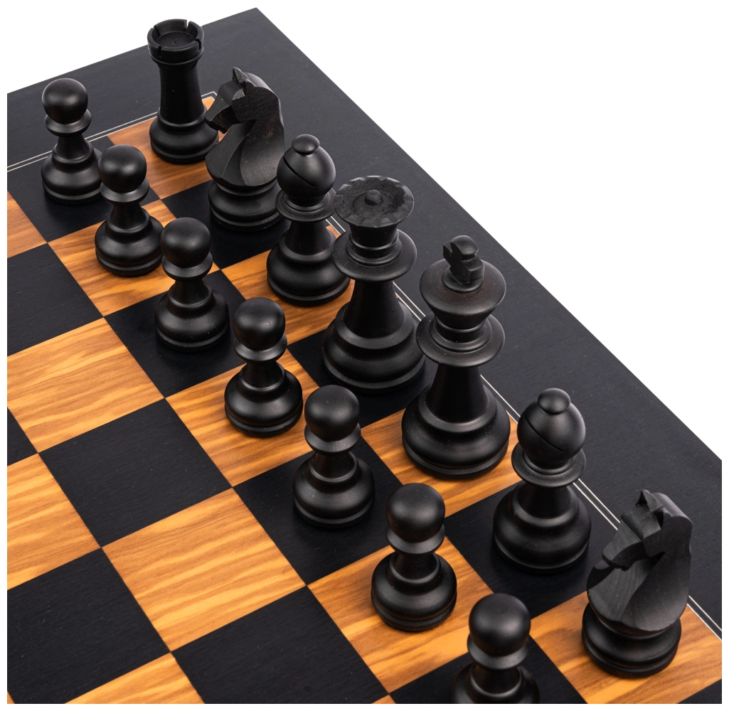 Schachspiel Deluxe Olivenholz / Schwarz - 40cm