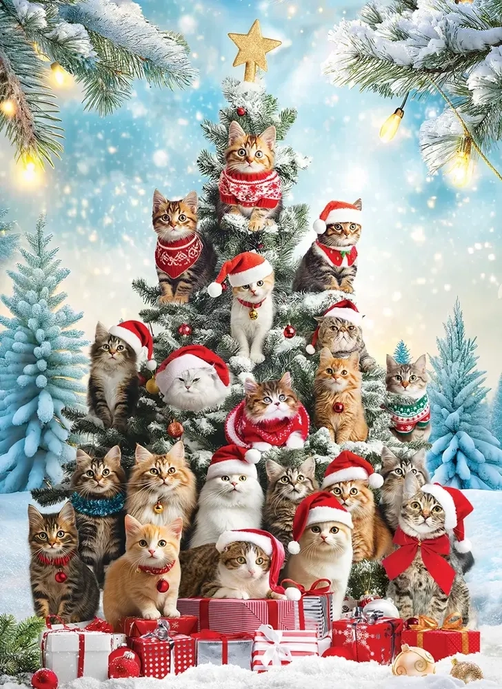 Katzen auf dem Weihnachtsbaum