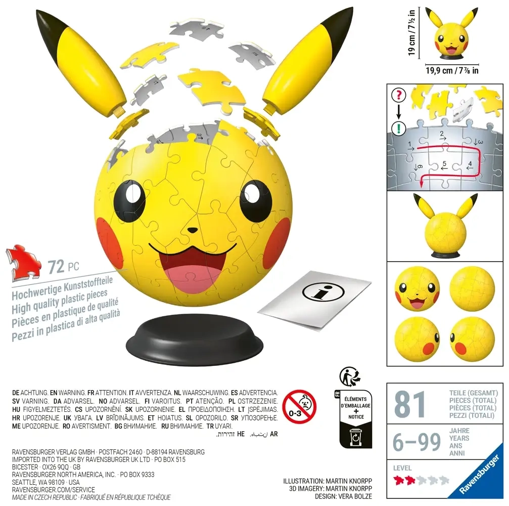 Pokémon Pikachu Puzzleball mit Ohren - 72 Teile