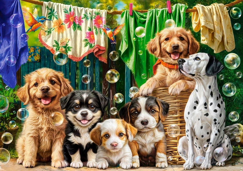 Puppies, Laundry and Bird Antics - 500 Teile