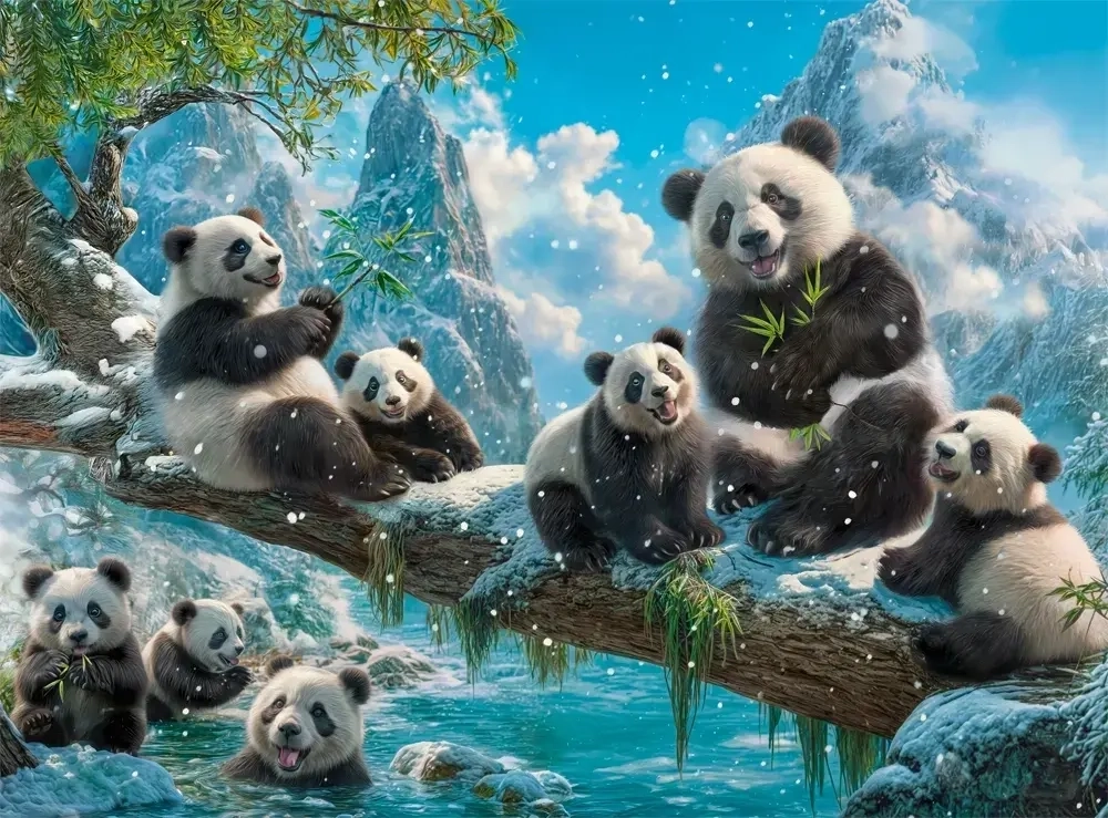 Pandas' Winter Fun - 2000 Teile