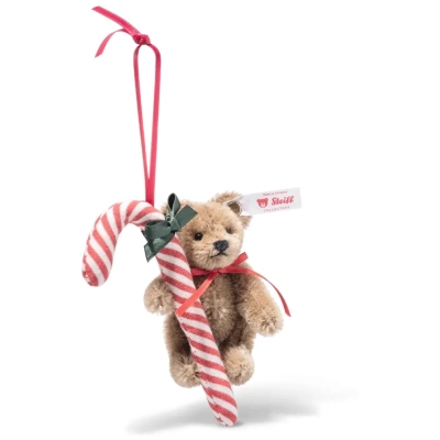 Teddybär mit Zuckerstange Ornament - 8 cm