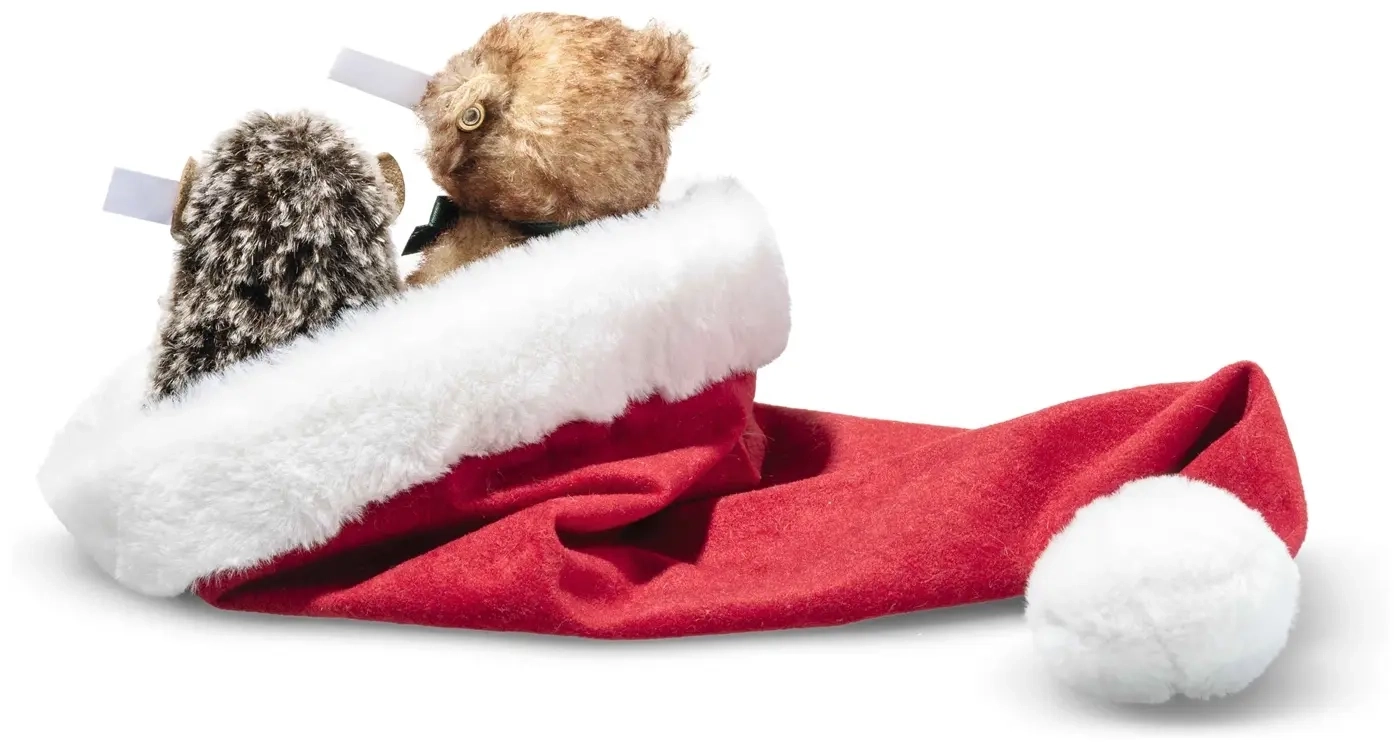 Igel und Teddybär in Weihnachtsmütze - 14 cm