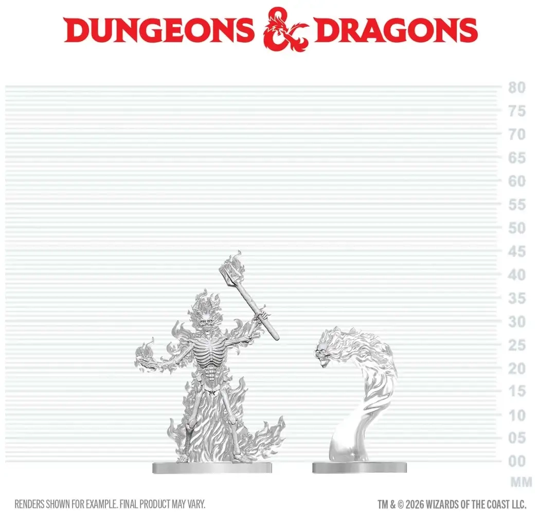 D&D Nolzur's Marvelous Miniatures: Flaming Skeleton & Flameskull - Unbemalt