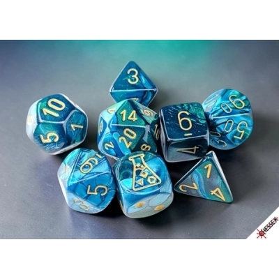 Lab Dice Gemini RPG-Würfelset - Green-Teal/Gold - 7 Würfel + Bonuswürfel