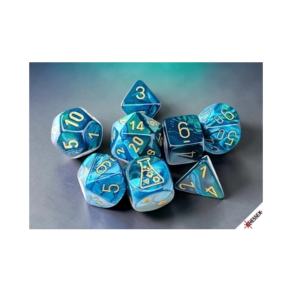 Lab Dice Gemini RPG-Würfelset - Green-Teal/Gold - 7 Würfel + Bonuswürfel