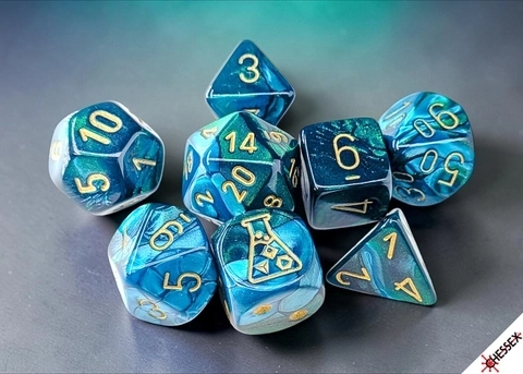 Lab Dice Gemini RPG-Würfelset - Green-Teal/Gold - 7 Würfel + Bonuswürfel